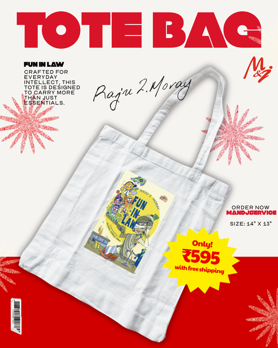 White Tote bag - Fun in Law legal humour bundle by Raju Z. Moray featuring Court Jester, Tales of Law and Laughter, and the new release Fun in Law, bundled with a complimentary premium tote bag for lawyers, judges, and law students who enjoy courtroom humour.