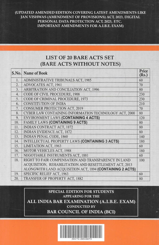 All India Bar Examination Set Of 22 Bare Acts Without Comments