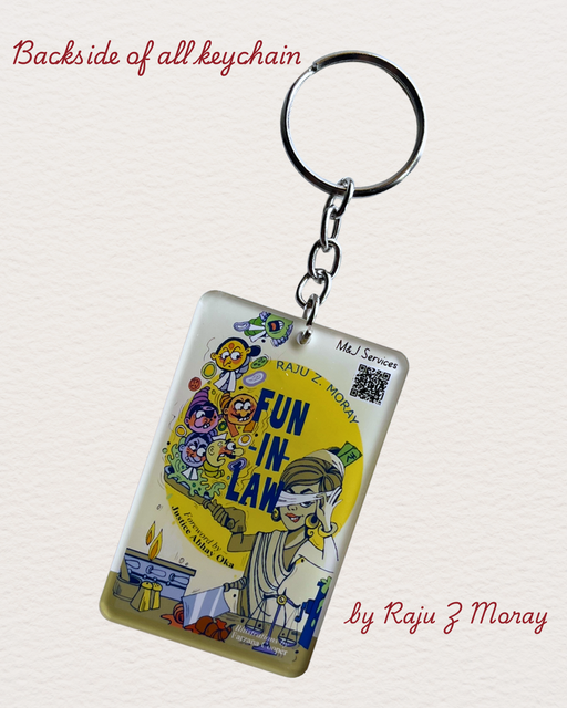 Fun in Law lawyer keychain set with illustrated courtroom humor designs, double-sided acrylic legal accessories inspired by the Fun in Law book, ideal novelty gifts and collectibles for advocates, law students, judiciary members, and legal professionals.