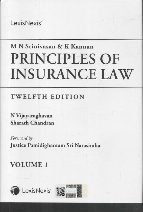 Two volume set of Principles of Insurance Law by M N Srinivasan and K Kannan published by LexisNexis covering insurance law principles claims procedures and legal analysis for lawyers and professionals