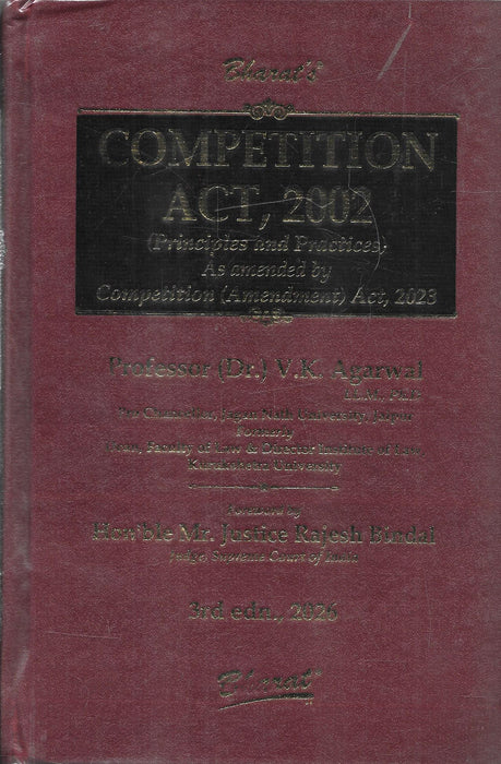 Cover of Competition Act, 2002 (Principles and Practices) 3rd Edition 2026 by Prof. (Dr.) V.K. Agarwal, with amendments under the Competition (Amendment) Act, 2023, published by Bharat Law House, priced at ₹2,495.