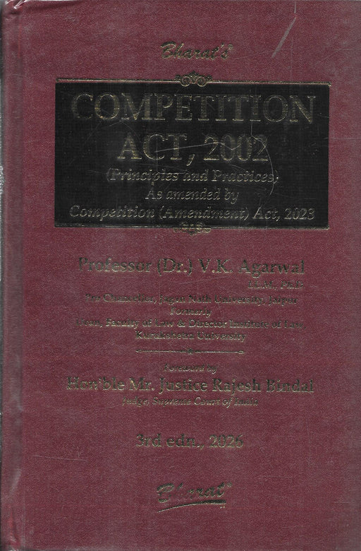 Cover of Competition Act, 2002 (Principles and Practices) 3rd Edition 2026 by Prof. (Dr.) V.K. Agarwal, with amendments under the Competition (Amendment) Act, 2023, published by Bharat Law House, priced at ₹2,495.