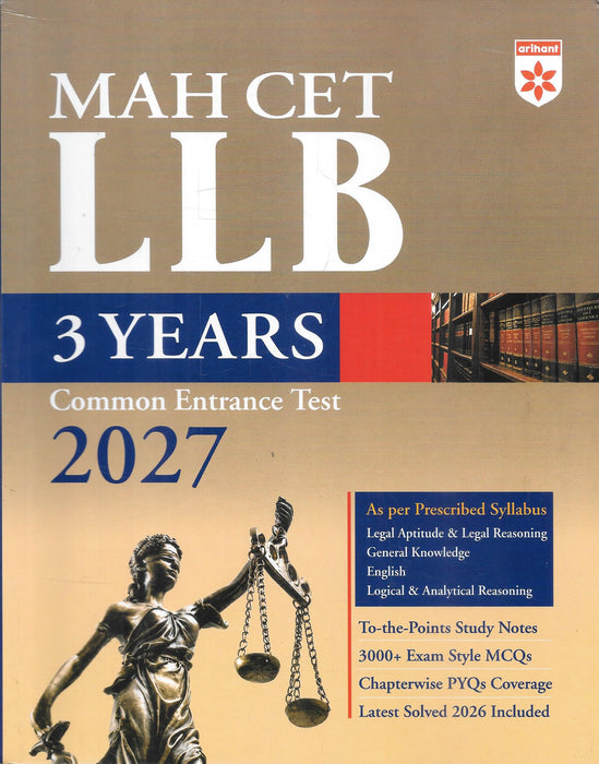 Arihant MAH CET LLB 3 Years Common Entrance Test 2027 preparation guide with MCQs and PYQs.