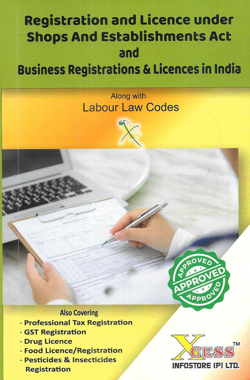 Cover image of Registration and Licence under Shops and Establishments Act and Business Registrations and Licences in India showing documentation process highlighting legal compliance GST registration labour laws and licensing requirements for businesses and professionals in India.