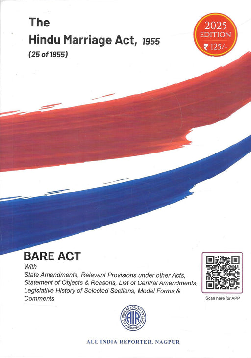 Cover of The Hindu Marriage Act, 1955 Bare Act, 2025 Edition by All India Reporter, priced at ₹125, featuring updated provisions, state amendments, legislative history, and expert commentary for legal reference.