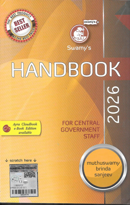 Cover of Swamy’s Handbook for Central Government Staff 2026 by Muthuswamy, Brinda, and Sanjeev, the most trusted annual reference for Central Government employees with updated rules and service regulations.