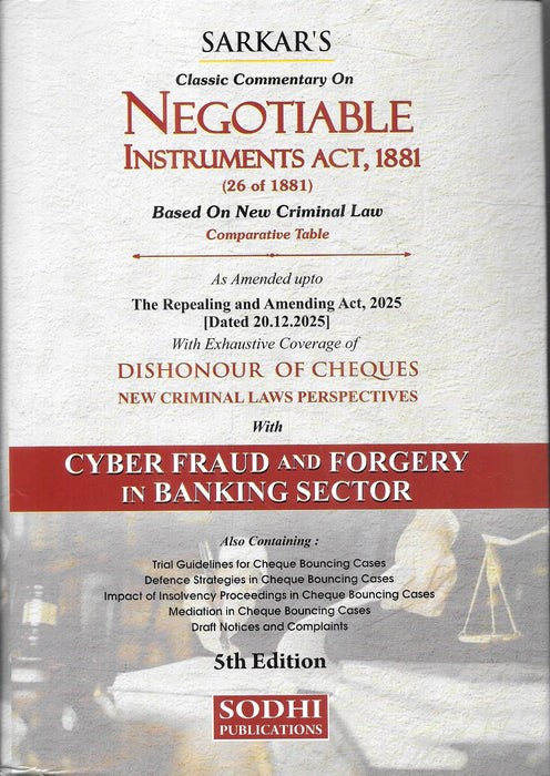 Sarkar's Commentary on Negotiable Instruments Act 1881 5th Edition covering cheque dishonour, BNSS, BSA and banking fraud