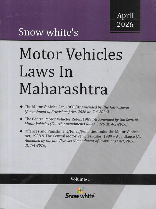 Motor Vehicles Laws in Maharashtra 2026 two volume legal book set by Snow White Publications showing updated Motor Vehicles Act Central Rules Maharashtra Tax Act EV Policy and compliance laws for lawyers litigators and transport law professionals