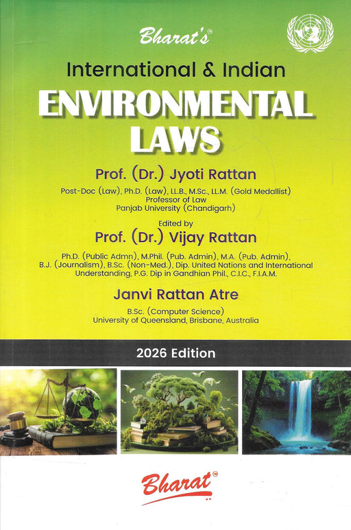 International and Indian Environmental Laws book by Jyoti Rattan 2026 edition covering environmental law concepts Indian legal framework and international environmental regulations for law students judiciary aspirants and legal professionals.
