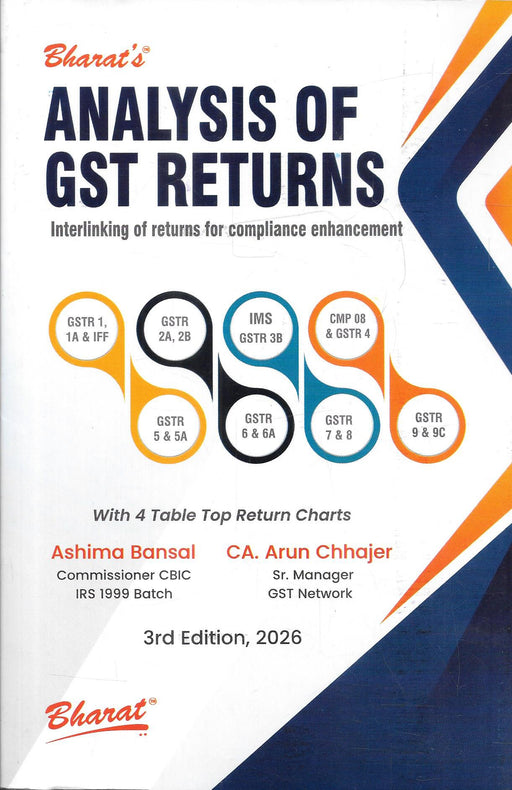 Cover of Analysis of GST Returns 3rd Edition 2026 by Ashima Bansal and CA Arun Chhajer explaining interlinking of GSTR 1 GSTR 3B GSTR 2B GSTR 9 and GSTR 9C for GST compliance audit and ITC reconciliation.