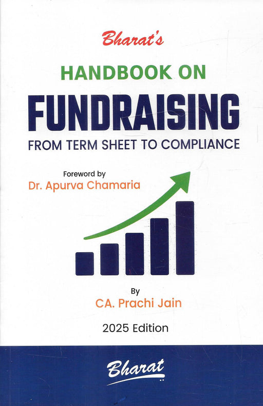 Book cover of 'Handbook on Fundraising' by CA. Prachi Jain with a bar graph and arrow design.