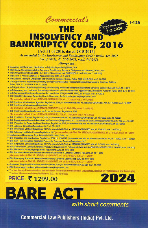 The Insolvency And Bankruptcy Code , 2016 (updated up to 20-01-2024)