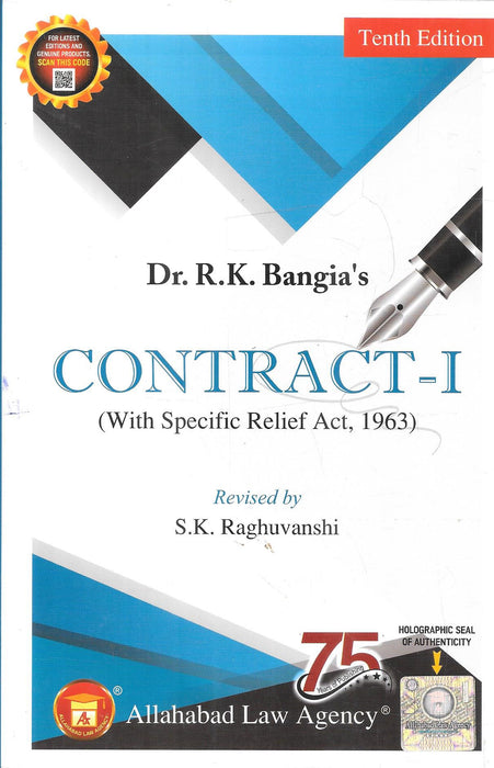 Dr. R. K. Bangia’s Contract-I with Specific Relief Act, 1963, 10th Edition, revised by S. K. Raghuvanshi, published by Allahabad Law Agency. ISBN visible on the back cover.