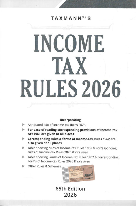 Book cover of 'Income Tax Rules 2026' by Taxmann on a white background