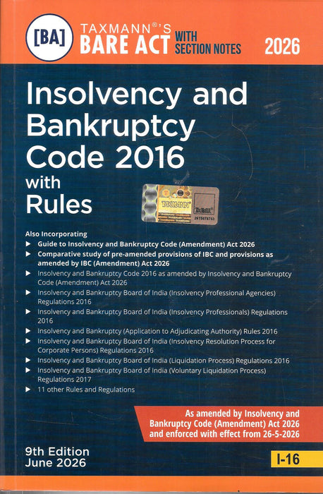 Taxmann Insolvency and Bankruptcy Code 2016 with Rules 9th Edition June 2026 Bare Act with Section Notes