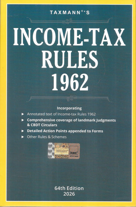 Book cover of 'Income-Tax Rules 1962' by Taxmann with a green and yellow color scheme.