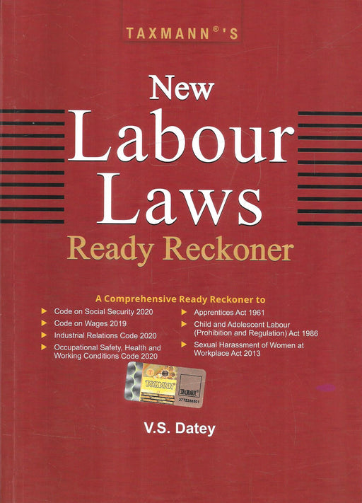 Taxmann’s New Labour Laws Ready Reckoner 2026 by V.S. Datey covering India’s four Labour Codes, ISBN 9789375617402