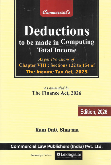 Deductions to be made in computing total income book by Ram Dutt Sharma 2026 edition showing cover focused on Chapter VIII sections 122 to 154 of income tax act useful for tax planning chartered accountants and legal professionals in India.