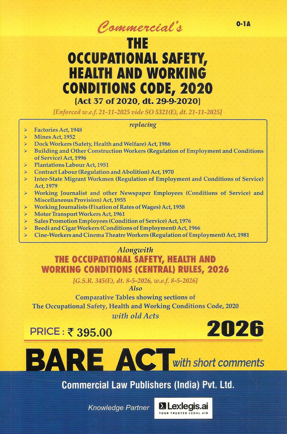 Commercial Labour Codes Bare Act Combo 2026 with Code on Wages ...