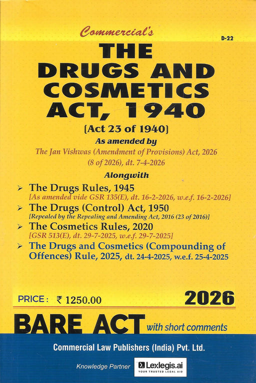 Commercial’s Drugs and Cosmetics Act 1940 Bare Act 2026 with Rules and Short Comments