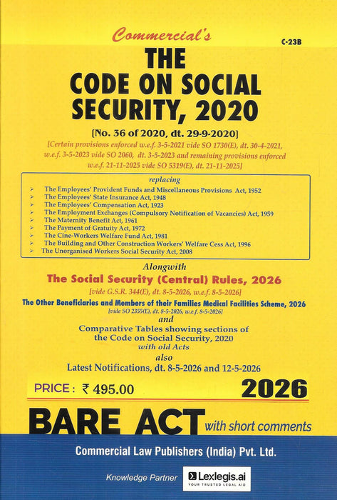 Commercial Labour Codes Bare Act Combo 2026 including Code on Wages Industrial Relations Social Security and OSHWC Codes