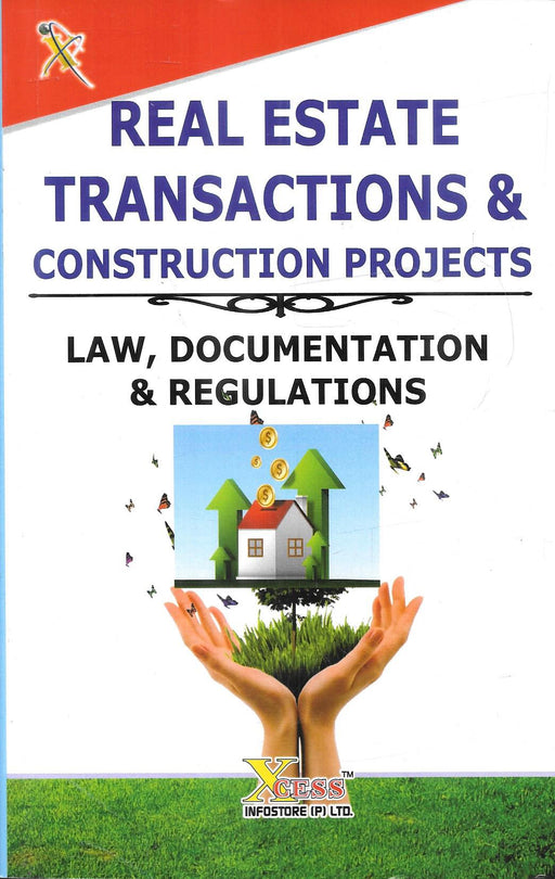 Cover image of Real Estate Transactions and Construction Projects Law Documentation and Regulations book fifth edition showing property illustration symbolizing growth, legal compliance, and taxation guidance for lawyers, real estate professionals, and construction industry stakeholders in India.