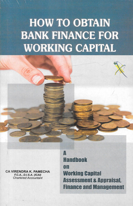 Book cover showing coins and a hand stacking currency, titled "How to Obtain Bank Finance for Working Capital" with financial advisory focus for business professionals.