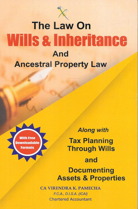 Cover image of law on wills and inheritance book covering estate planning ancestral property tax planning drafting of wills succession certificate and legal formats for lawyers chartered accountants and families managing wealth transfer in India.