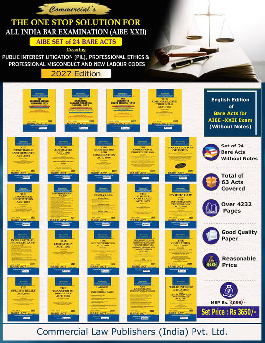 Commercial's AIBE XXII 2027 Edition Set of 24 Bare Acts for All India Bar Examination.