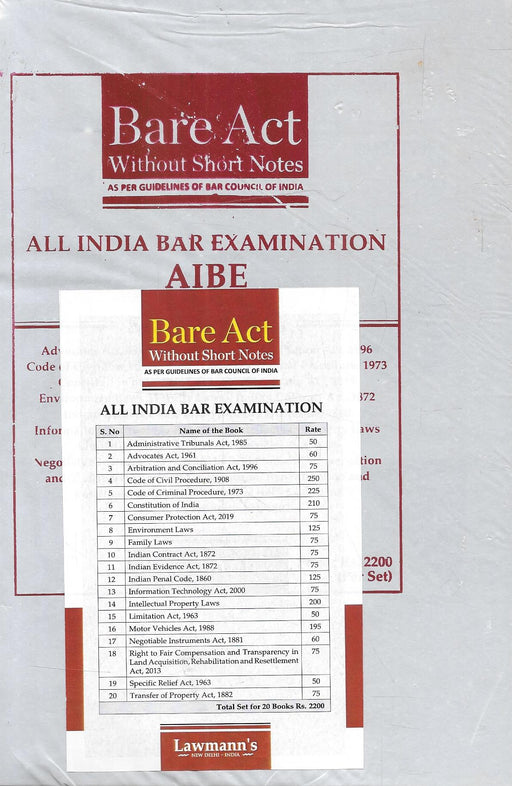 Bare Acts without Short Notes for All India Bar Exams - Set of 20 Acts