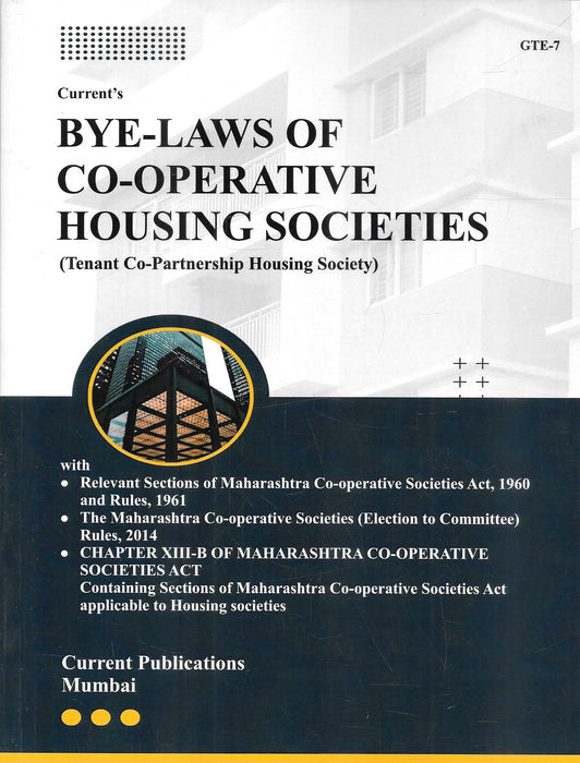 Front cover of the English edition of Bye-Laws of Co-operative Housing Societies (Tenant Co-Partnership Housing Society) by Current Publications, including relevant sections of the Maharashtra Co-operative Societies Act, Rules, and Election Regulations.