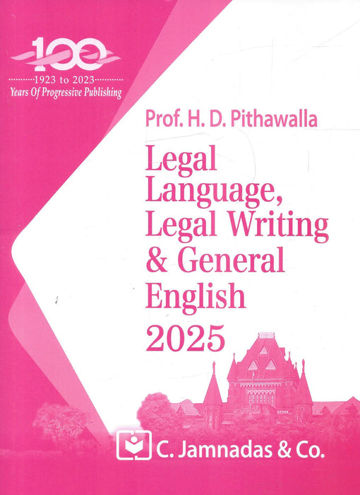 Cover of Legal Language, Legal Writing & General English 2025 by Prof. H. D. Pithawalla, C. Jamnadas & Co., featuring a red-toned Bombay High Court illustration, designed for law students and exam aspirants.