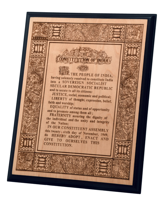 Preamble to the Constitution of India - Wooden plaque - 29.7 x 42.0cms