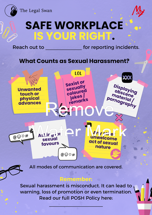 POSH Awareness Poster – Safe Workplace Is Your Right - Unframed A3 size Poster