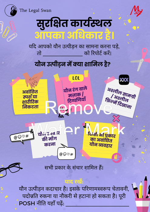 POSH Awareness Poster – Safe Workplace Is Your Right - Unframed A3 size Poster