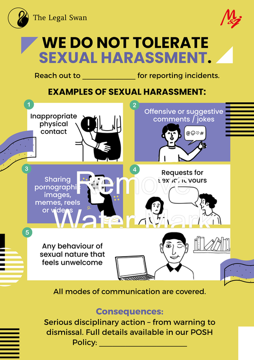 POSH Awareness Poster – We Do Not Tolerate Sexual Harassment - Unframed A3 Size Poster