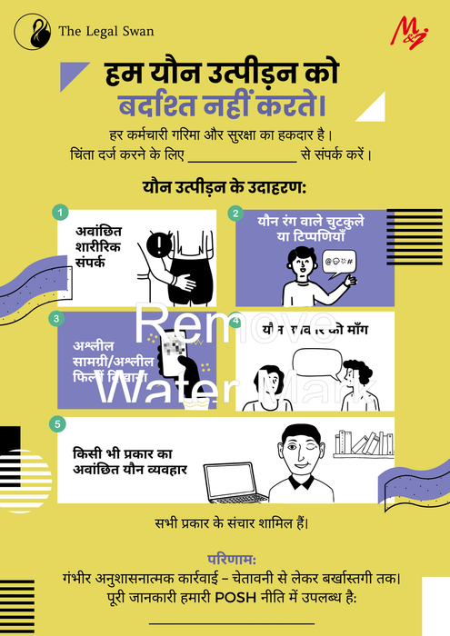 POSH Awareness Poster – We Do Not Tolerate Sexual Harassment - Unframed A3 Size Poster