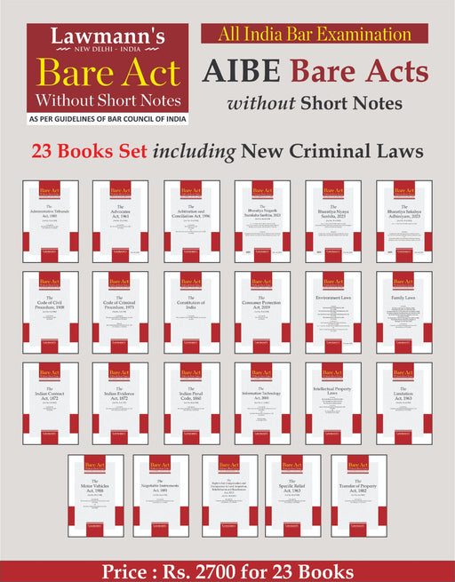 Bare Acts without Short Notes for All India Bar Exams - Set of 23 Acts