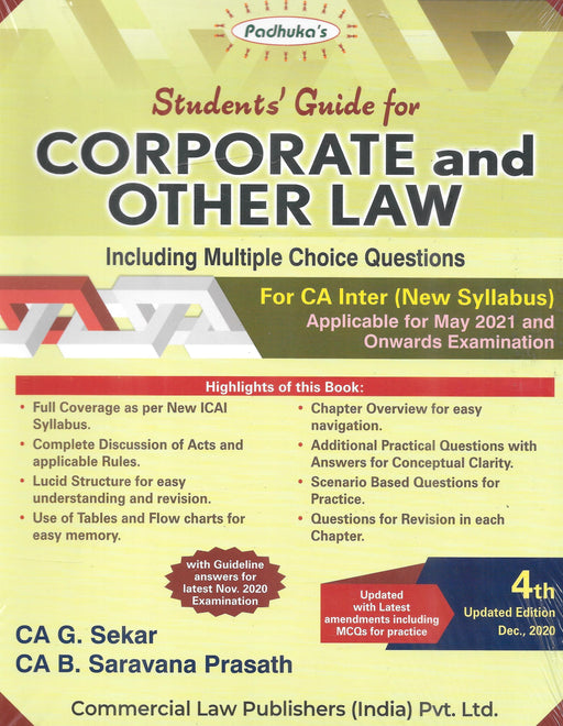 Corporate And Other Law Including Multiple Choice Questions For CA Inter-New Syllabus