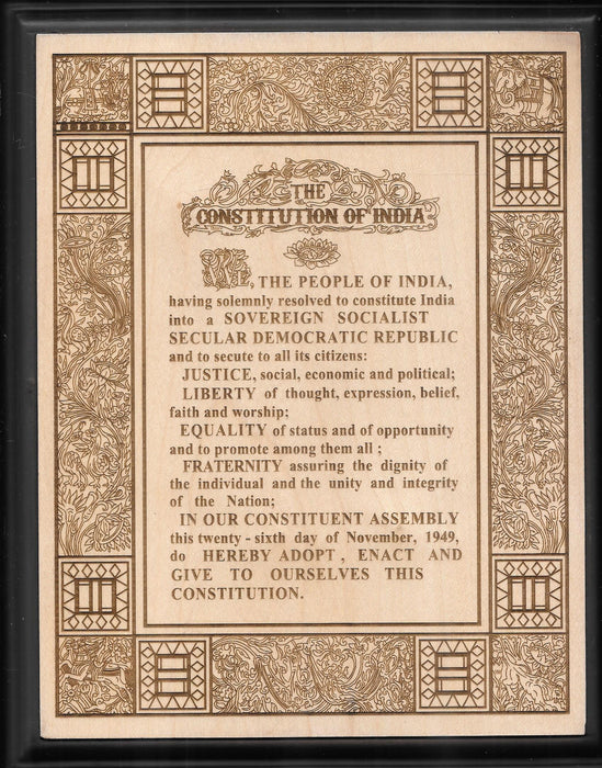 Preamble to the Constitution of India - Wooden Plaque - 8.27 × 11.69 inches