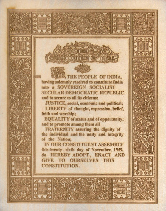 Preamble to the Constitution of India - Wooden Plaque - 8.27 × 11.69 inches