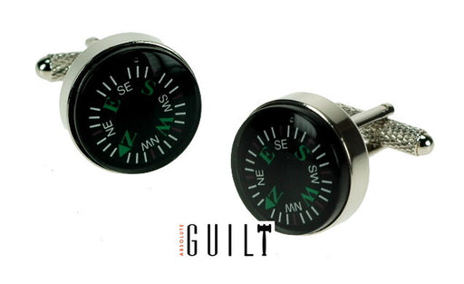 Twin Compass Rhodium Cufflinks